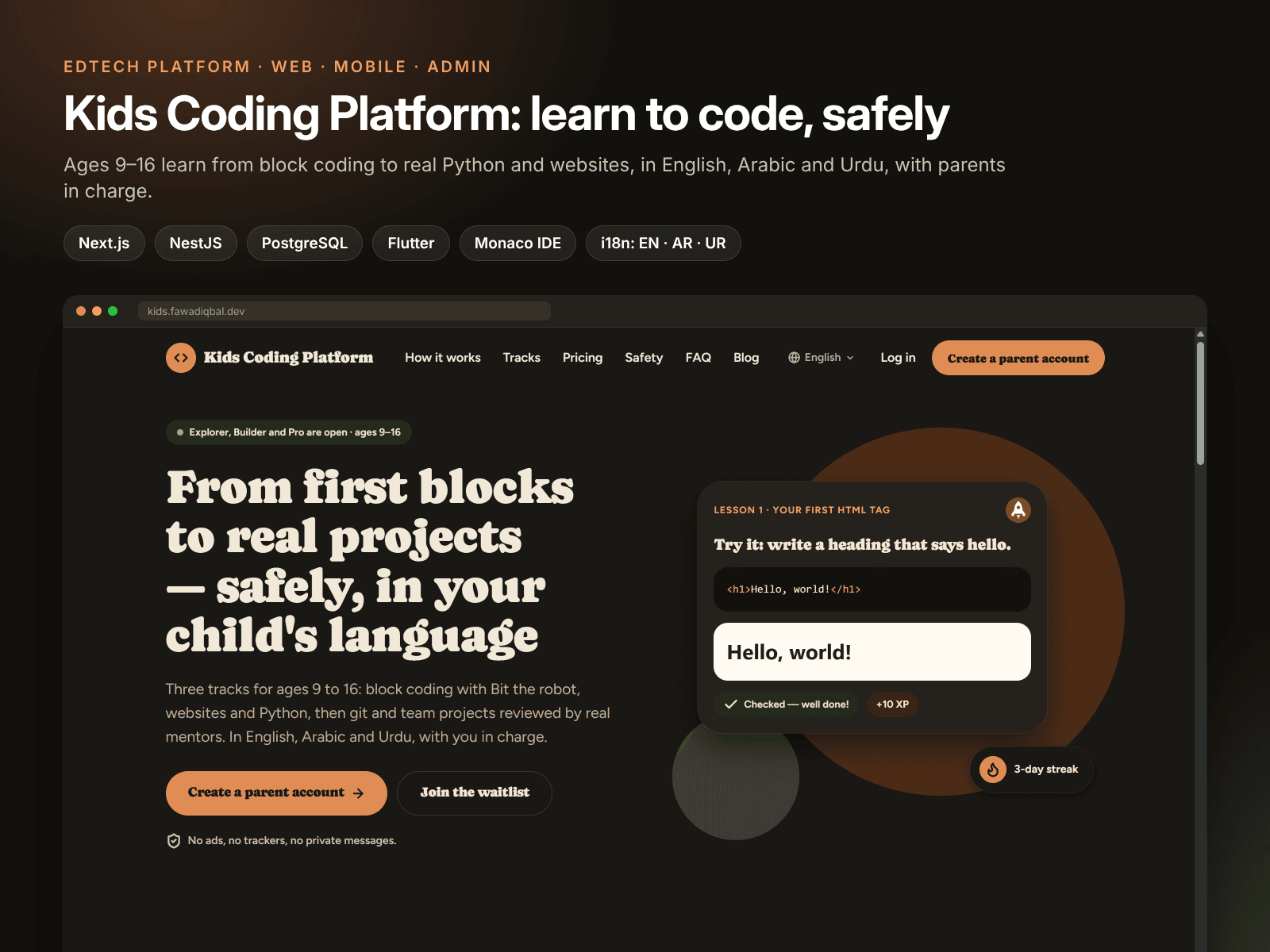 Kids Coding Platform: EdTech LMS with In-Browser IDE, Mobile and Admin – image 1